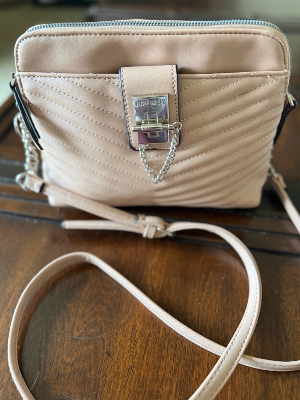 Nine West Aria Blush Quilted Crossbody with Chain Lock